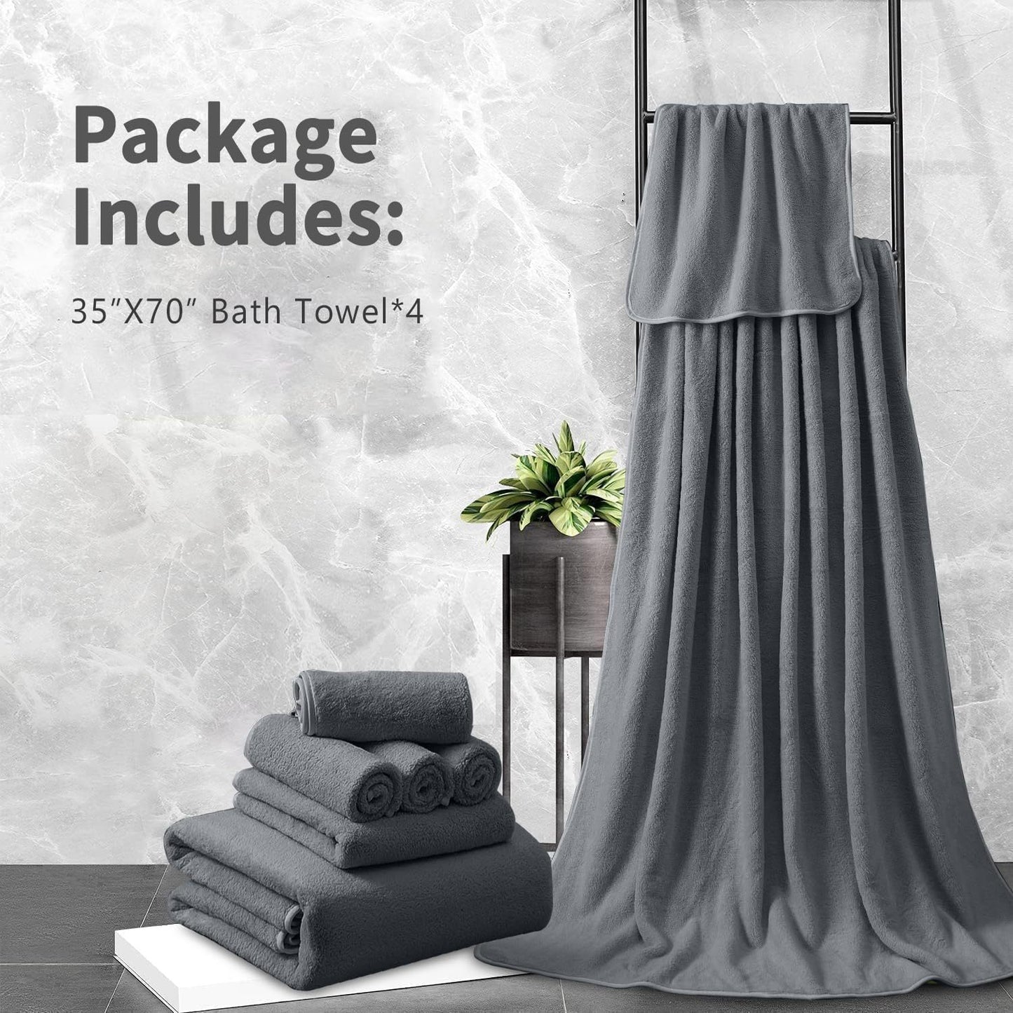 Coral Fleece Bath Towels Pack Of 3 Gray