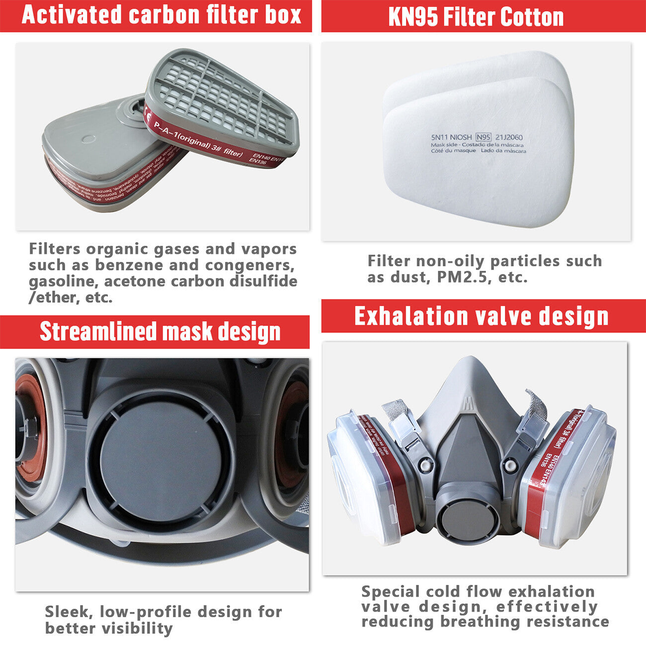 Half Face Gas Mask Respirator Facepiece Spray Painting 6200 Respirator Safety Protector