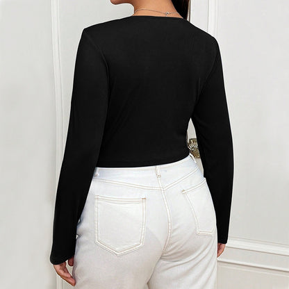 Women's Elegant Long-sleeved Slim-fitting Slimming Solid Color Top