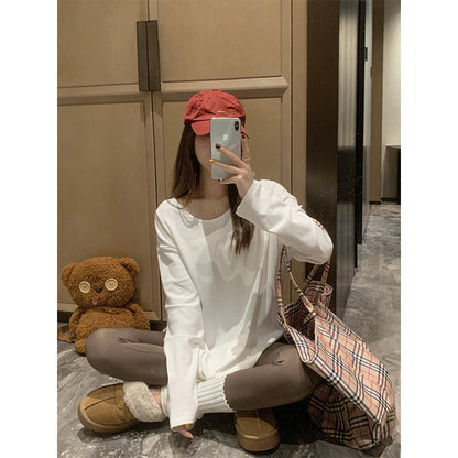 Casual And Minimalist Long-sleeve White T-shirt