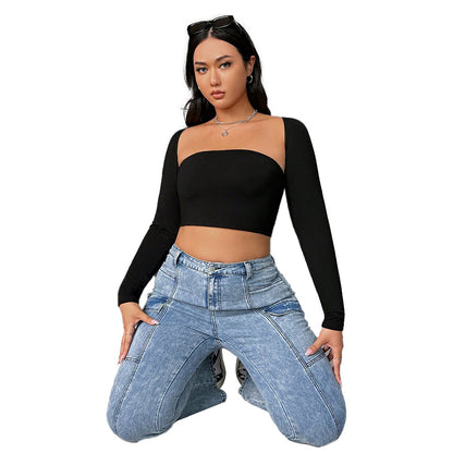 Women's Fashionable Street Photography Versatile Slim-Fit Long Sleeve Top