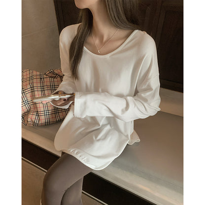 Casual And Minimalist Long-sleeve White T-shirt
