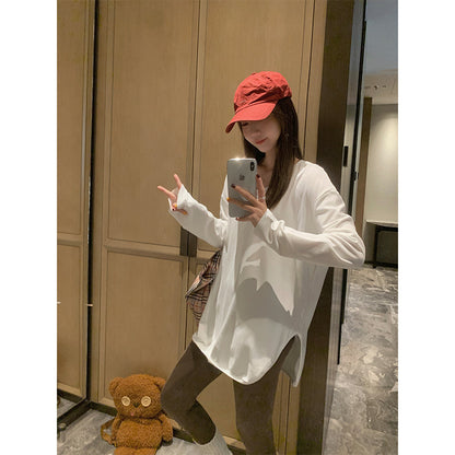 Casual And Minimalist Long-sleeve White T-shirt