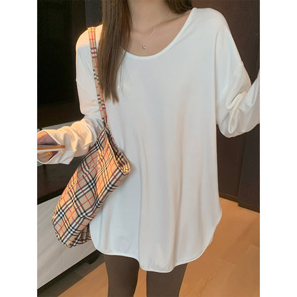 Casual And Minimalist Long-sleeve White T-shirt