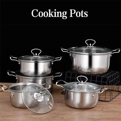 BIG 5PCS STAINLESS STEEL COOKWARE HOB STOCKPOT POT CASSEROLE SET WITH GLASS LIDS