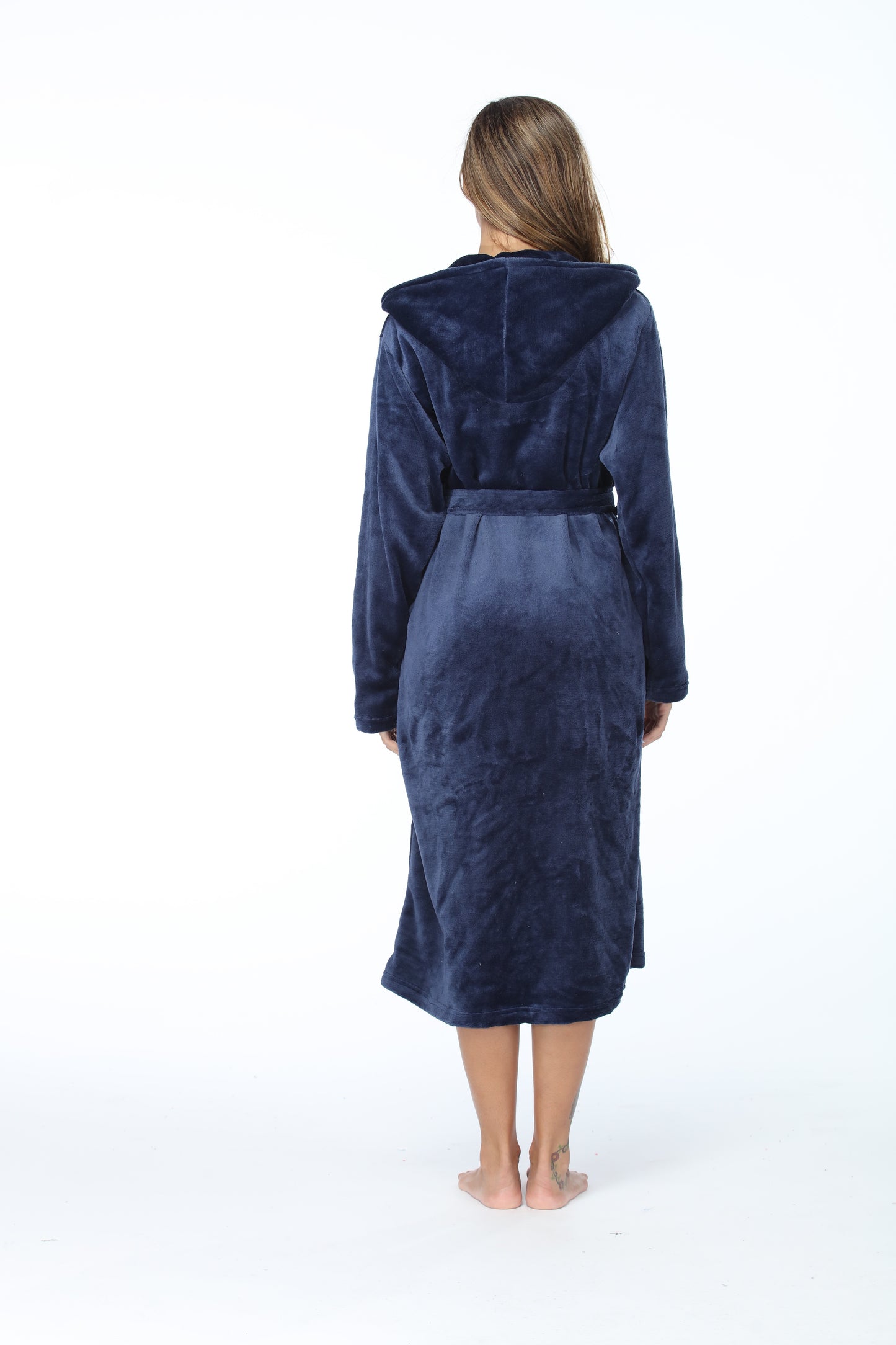 RONGTAI Womens Long Robes Plush Fleece Nightgown Thick Hooded Bathrobe With Pockets Fluffy Sleepwear For Men