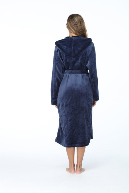 RONGTAI Womens Long Robes Plush Fleece Nightgown Thick Hooded Bathrobe With Pockets Fluffy Sleepwear For Men