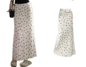 White Bow Floral Fishtail Midi Skirt For Women