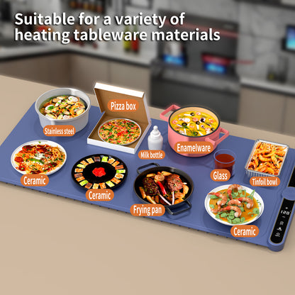 Foldable Heating Plate Mat Portable Keep Food Warm Electric Warming Mat For 8 Dishes With Time Setting