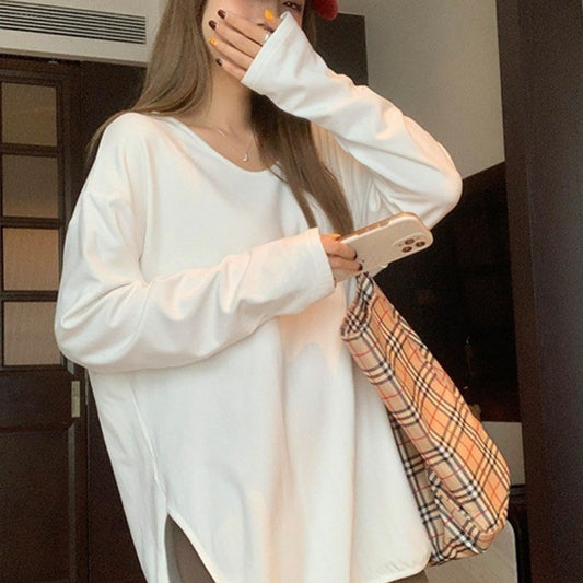 Casual And Minimalist Long-sleeve White T-shirt