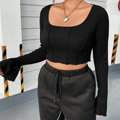 Women's Slim-fit Fishbone Crop Top With Stylish Short Square Neckline