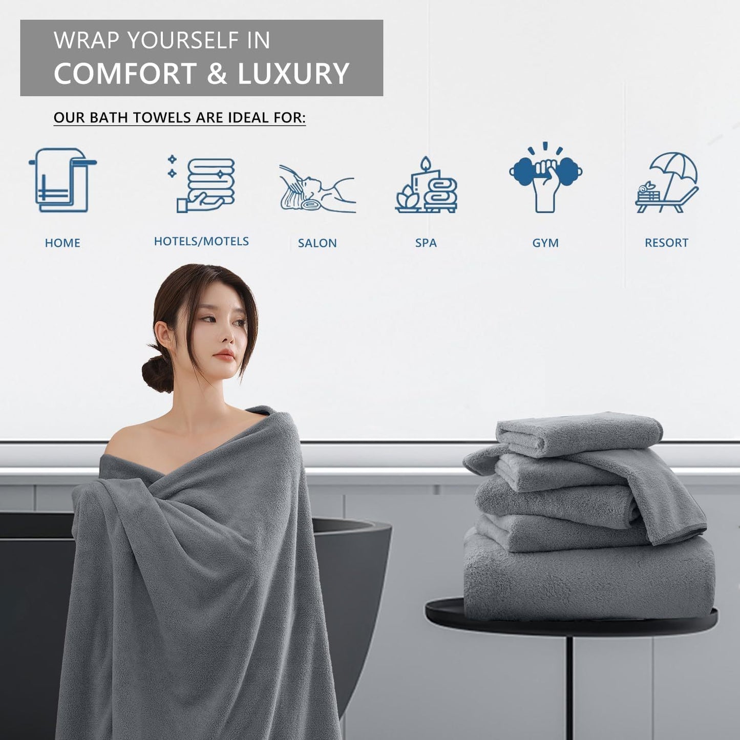 Coral Fleece Bath Towels Pack Of 3 Gray