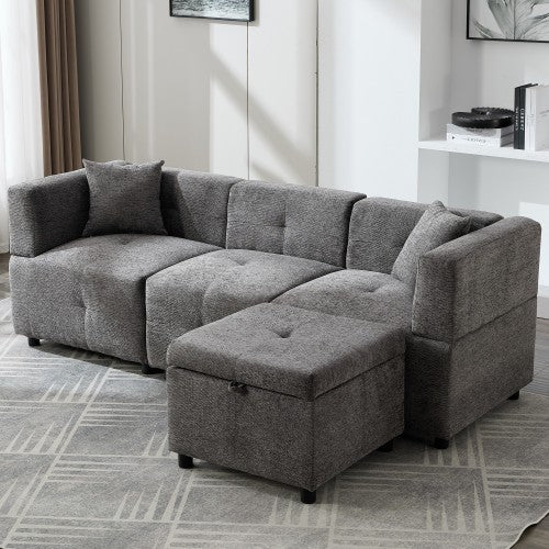 80 Sectional Sofa Couch With Removable Storage Ottoman, Fabric Sofa For Living Room Apartment, L-Shaped Sofa With 2 Pillows For Home Apartment Office Living Room
