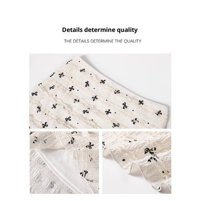 White Bow Floral Fishtail Midi Skirt For Women