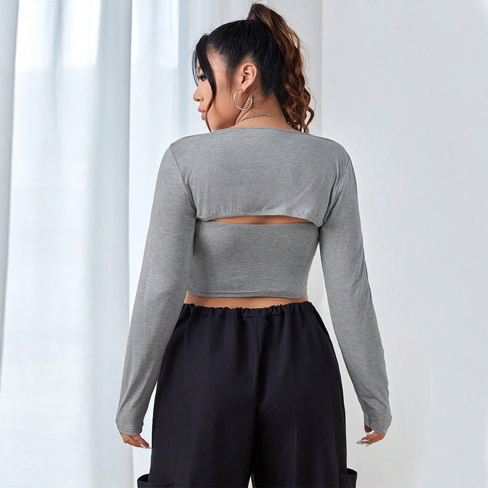 Women's Fashionable Street Photography Versatile Slim-Fit Long Sleeve Top