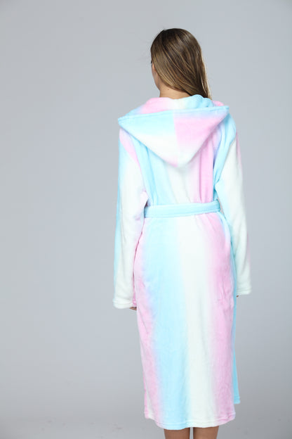 RONGTAI Womens Long Robes Plush Fleece Nightgown Thick Hooded Bathrobe With Pockets Fluffy Sleepwear For Men