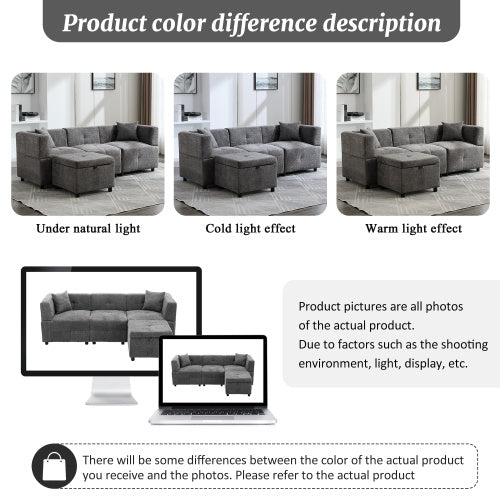 80 Sectional Sofa Couch With Removable Storage Ottoman, Fabric Sofa For Living Room Apartment, L-Shaped Sofa With 2 Pillows For Home Apartment Office Living Room