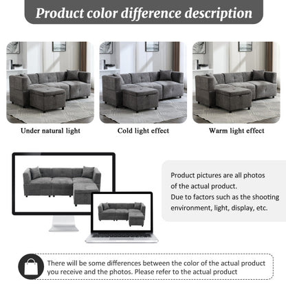 80 Sectional Sofa Couch With Removable Storage Ottoman, Fabric Sofa For Living Room Apartment, L-Shaped Sofa With 2 Pillows For Home Apartment Office Living Room