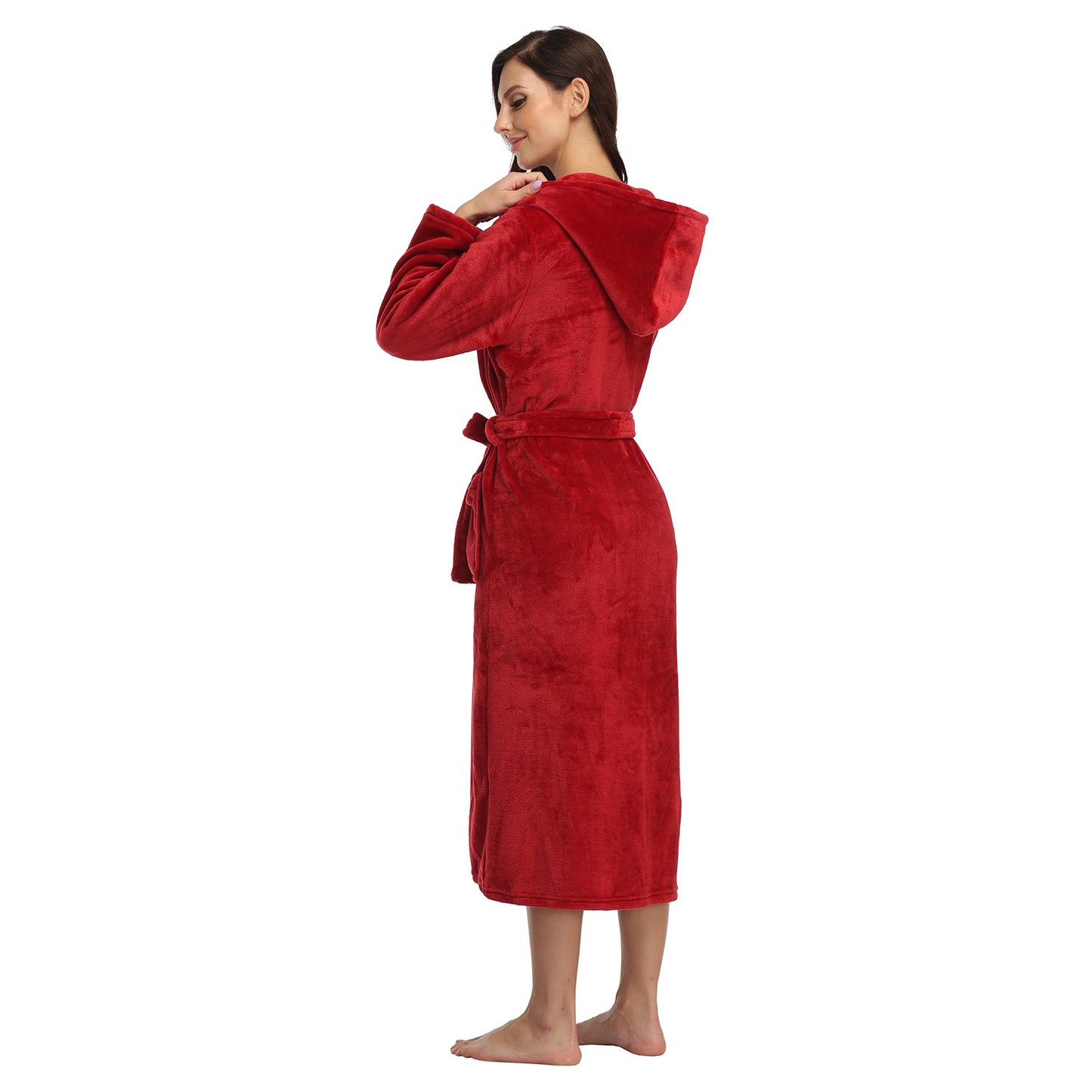 RONGTAI Womens Long Robes Plush Fleece Nightgown Thick Hooded Bathrobe With Pockets Fluffy Sleepwear For Men