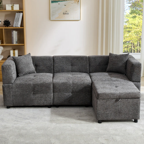 80 Sectional Sofa Couch With Removable Storage Ottoman, Fabric Sofa For Living Room Apartment, L-Shaped Sofa With 2 Pillows For Home Apartment Office Living Room