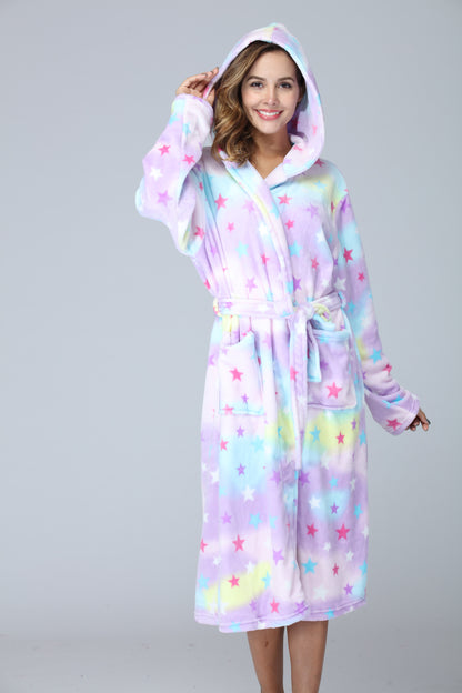 RONGTAI Womens Long Robes Plush Fleece Nightgown Thick Hooded Bathrobe With Pockets Fluffy Sleepwear For Men