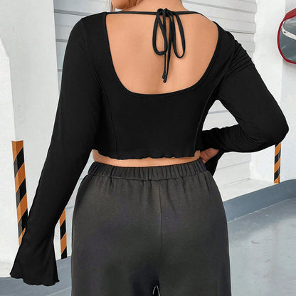 Women's Slim-fit Fishbone Crop Top With Stylish Short Square Neckline