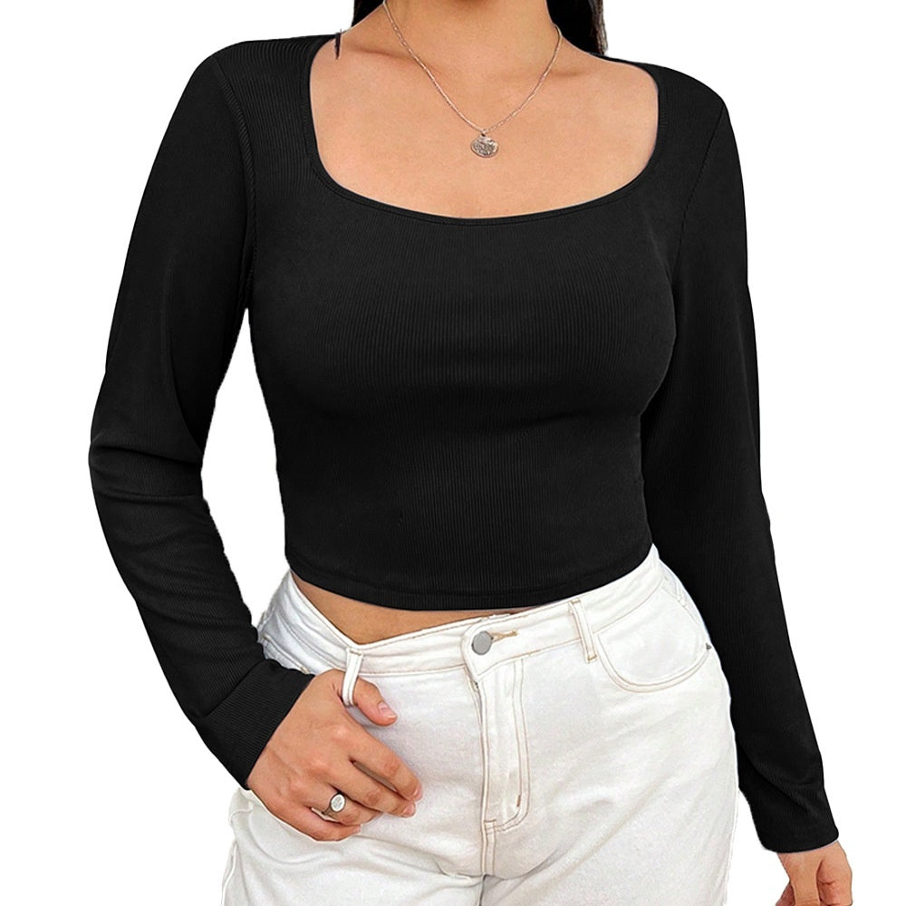 Women's Elegant Long-sleeved Slim-fitting Slimming Solid Color Top
