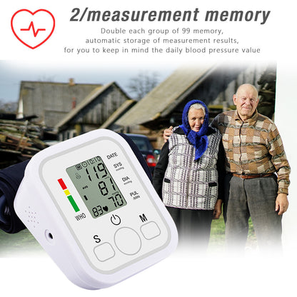 Automatic Upper Arm Blood Pressure Monitor Pulse Meter BP Machine Voice Talking