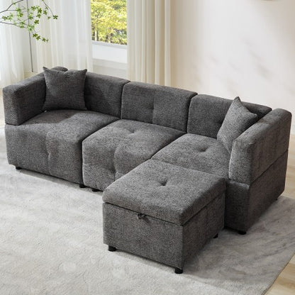 80 Sectional Sofa Couch With Removable Storage Ottoman, Fabric Sofa For Living Room Apartment, L-Shaped Sofa With 2 Pillows For Home Apartment Office Living Room