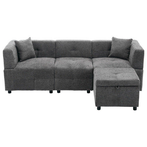 80 Sectional Sofa Couch With Removable Storage Ottoman, Fabric Sofa For Living Room Apartment, L-Shaped Sofa With 2 Pillows For Home Apartment Office Living Room