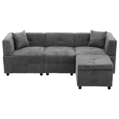 80 Sectional Sofa Couch With Removable Storage Ottoman, Fabric Sofa For Living Room Apartment, L-Shaped Sofa With 2 Pillows For Home Apartment Office Living Room